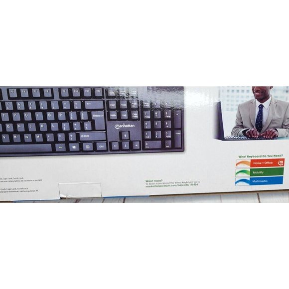 Manhattan Plug & Play LED Wired Black Basic Windows Compatible Computer Keyboard - Picture 8 of 12